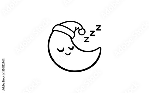 Cute sleeping moon character wearing a nightcap with zzz symbols