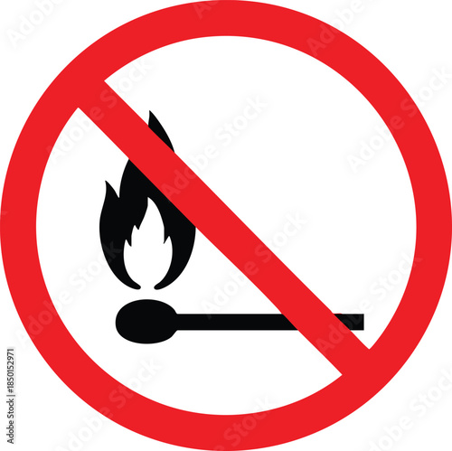 No Open Flame Or Fire Prohibited Sign With Match Symbol For Safety Rules