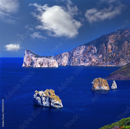 Masua, west coast of Sardinia, rock called Sugar Loaf. West Coast of the island of Sardinia, Italy