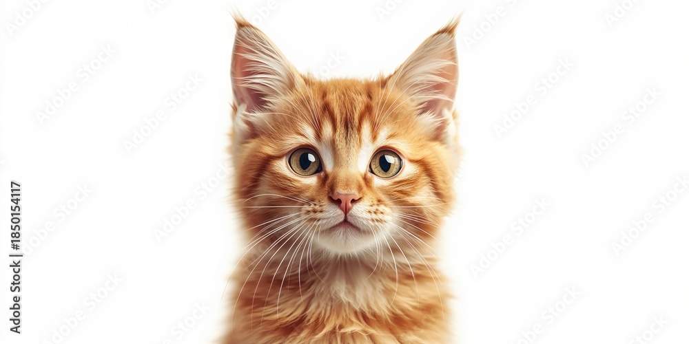 Obraz premium Close-up of an orange and white cat's face with direct gaze, set against a neutral background, highlighting animal features