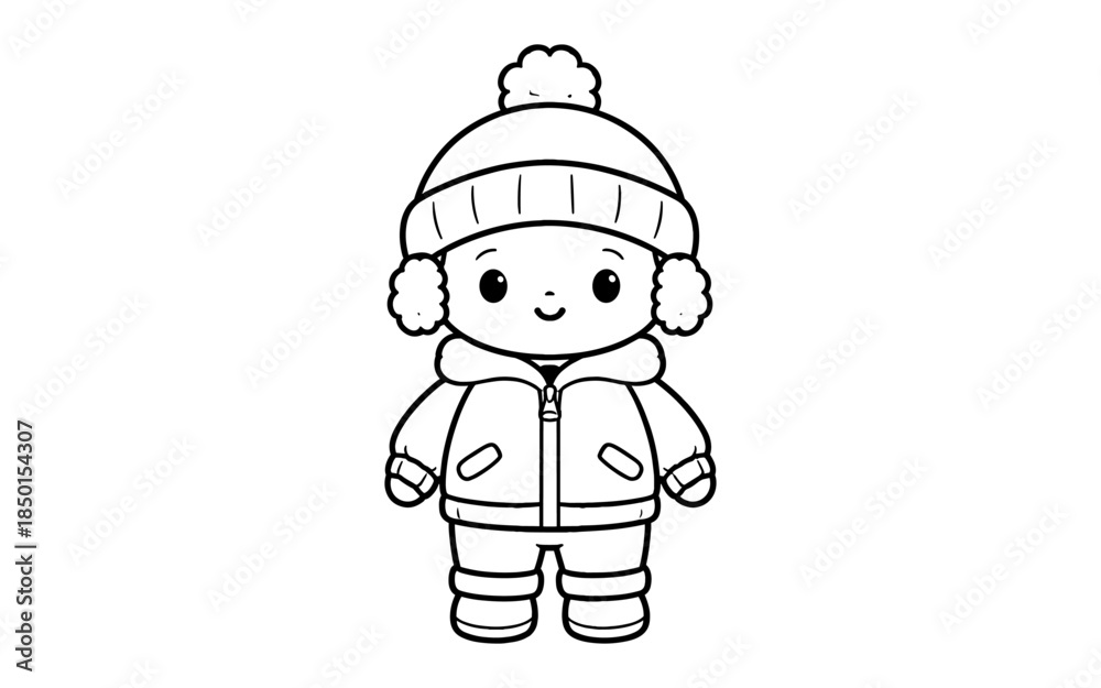 Obraz premium Cute cartoon child in winter clothing, ready for cold weather fun
