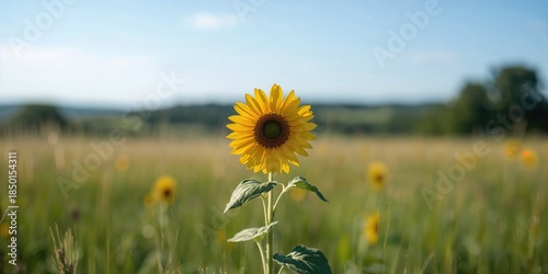 Fototapeta Naklejka Na Ścianę i Meble -  Sunflowers growing in a meadow in kristiansand, Norway, as part of seasonal bloom awareness