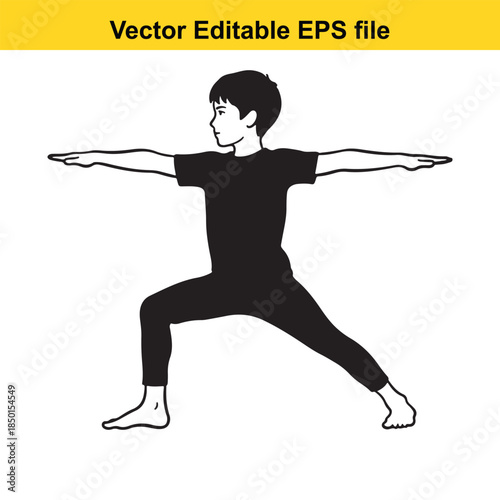  vector illustration of a person in a warrior yoga pose in black color