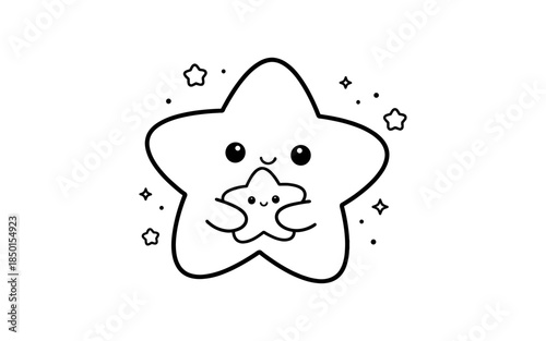 Cute cartoon mother star holding her baby star with love and sparkles