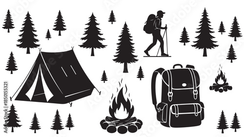 Camping Silhouette Forest Adventure