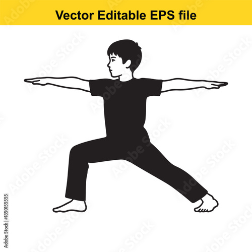  vector illustration of a person in a warrior yoga pose isolated on white background