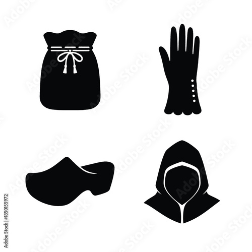 Assorted Vintage Accessories Silhouette Icons Set drawstring bag pouch