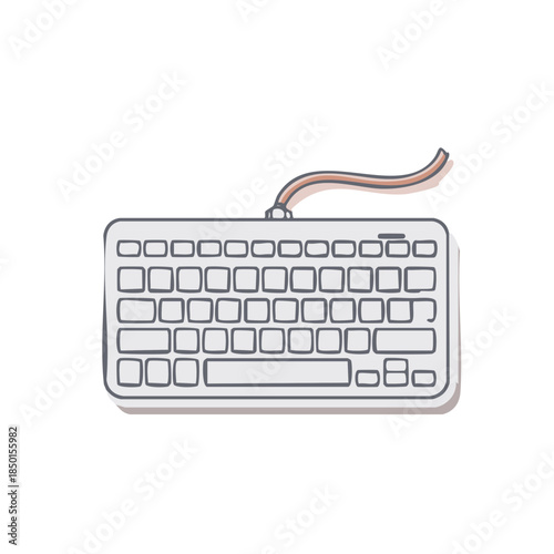 Modern computer keyboard hand drawn with wire cable for desktop input, minimalist design for business or personal tech use