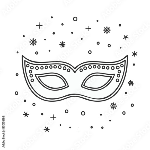 Elegant Masquerade Mask Line Art with Festive Sparkles for Celebratory Events