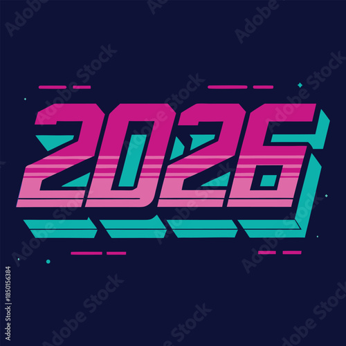Neon retro wave 2026 new year concept.