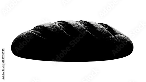 Dark silhouette of a rustic loaf of bread on a white background.