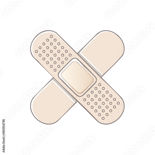 Beige Bandage Patches Cross Illustration Simple Design First Aid Medical Adhesive Dressing for Wound Care