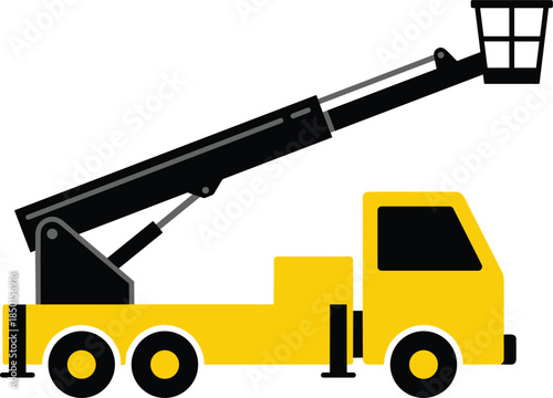 Aerial work platform truck illustration, hydraulic bucket lift vehicle for maintenance, construction service machinery icon isolated on white background
