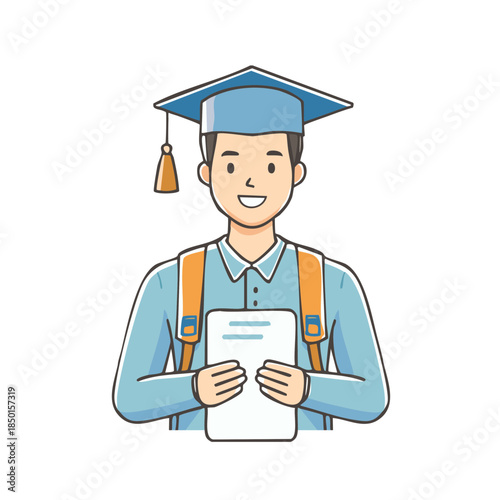 Young Man Celebrating Graduation Holding Diploma Wearing Gown and Academic Cap Ready for Future Success Illustration