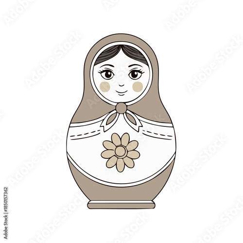 Charming Nested Matryoshka Doll with Traditional Flower Design in Earthy Tones, Hand Drawn Style