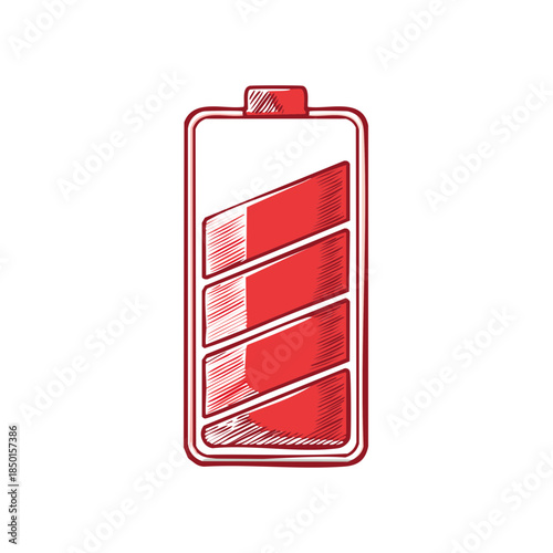 Red Battery Icon Design Full Energy Level Indicator Sketch Style Electrical Power Source Charge Symbol