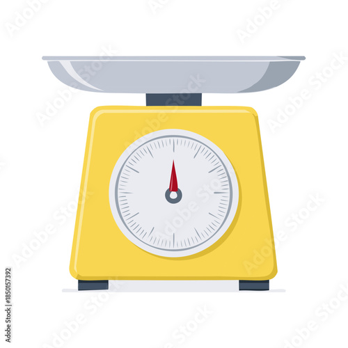 Analog Kitchen Scale with Tray Accurate Weighing Equipment Measurement Tool, Yellow, Silver. Frontal View