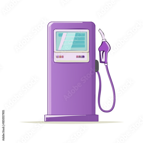 Illustrated gas pump in purple showing service station machinery for retail fuel operations
