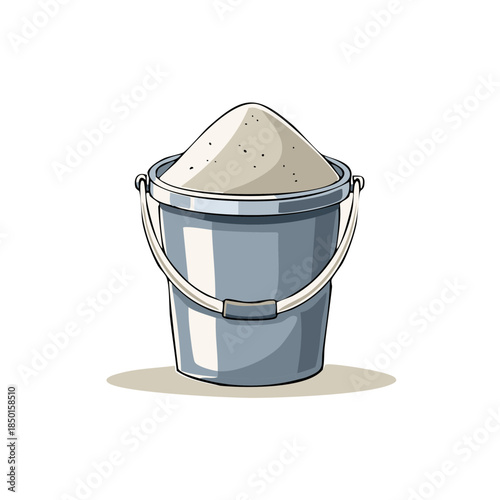Metal bucket overflowing with sand creates visual texture for creative graphic design projects or playful scenes.