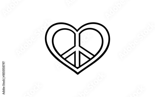 Peace symbol inside a heart outline, a symbol of love and harmony