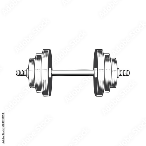 Vintage Metal Dumbbell Engraving for Fitness Workout Lifting Equipment Illustration