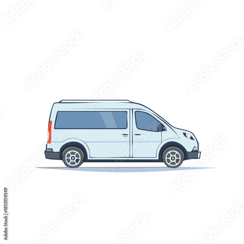 Light Blue Delivery Van Illustration on White Background, Cargo Vehicle, Delivery Service, Modern Transport, Isolated