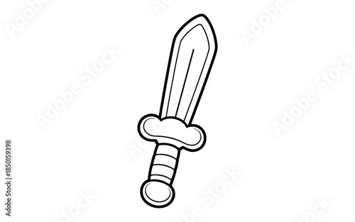 Simple black and white line drawing of a gladius sword on a white background