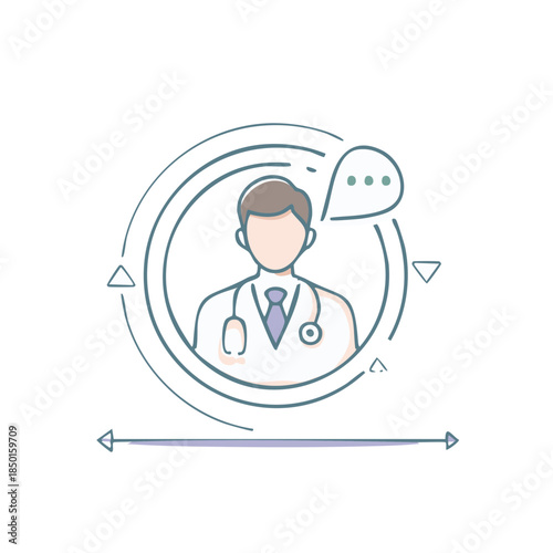 Doctor Icon Illustration with Speech Bubble Circle Design, Healthcare Professional, Telemedicine Concept