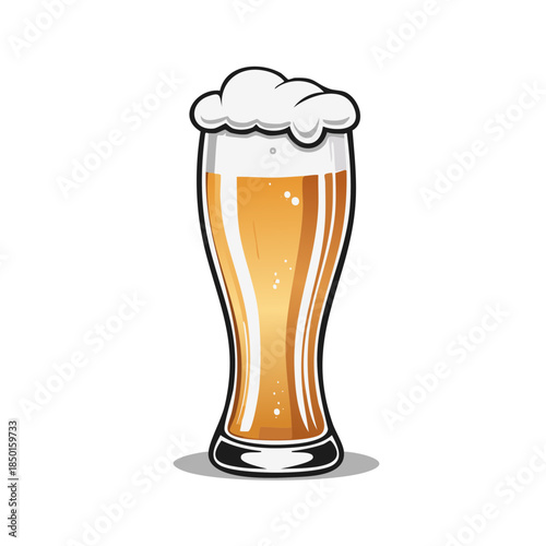 Refreshing Beer Glass with Frothy Head Illustration, Cold Alcoholic Beverage