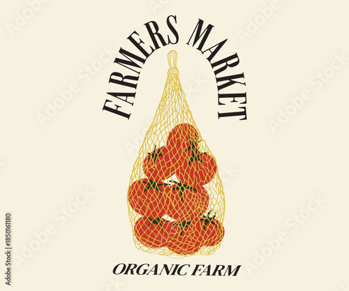 Farmers market organic farm tomato Local vegetable market artwork for t shirt print, poster, sticker and other uses.
