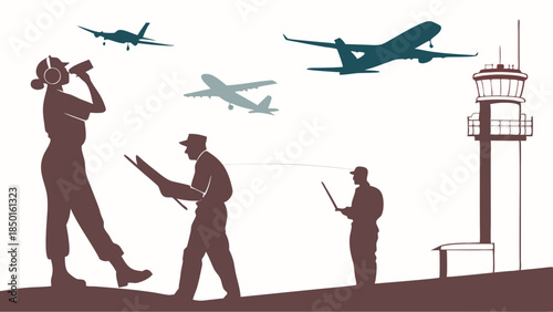 Air Traffic Control Team Directing Flights with Focus and Precision, Ensuring Safe Aviation Operations for Global Travel and Logistics