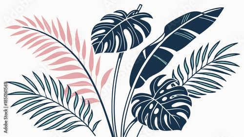 Tropical Leaves Pattern for Summer Vacation Design, Tropical Botanical Illustration for Web, Print, and Decor, Vibrant Jungle Vibes