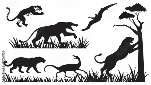 Dynamic Wildlife Silhouettes for Nature Exploration, Safari Adventures, and Eco-Tourism Marketing Materials, Evoking Wildness and Discovery