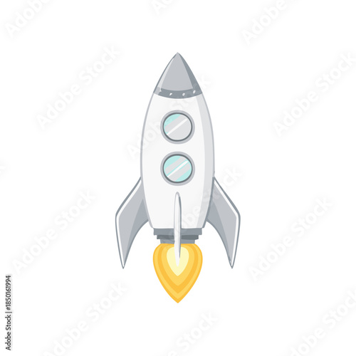 Shiny White Rocket Soaring Upwards With Flaring Engine Representing Space Exploration and Technological Advancement