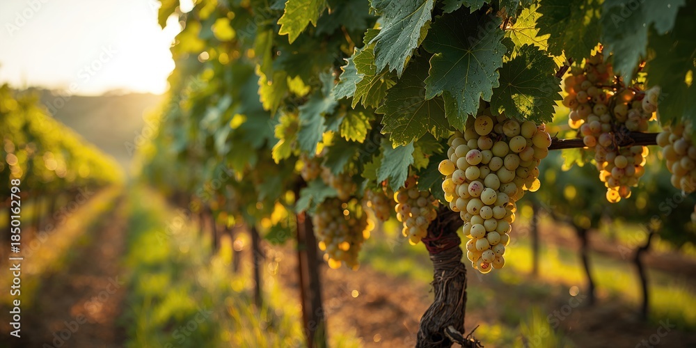 Fototapeta premium Ripe grapes in an organic vineyard during harvest, seasonal change