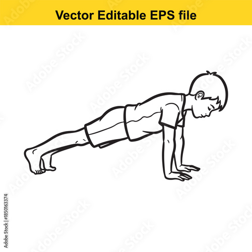  vector illustration of a man doing pushups in a simple line drawing style