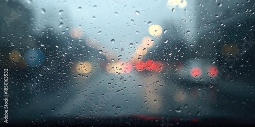 Wallpaper Mural Rain droplets on a car window at a traffic light, suitable for weather alert background, selective focus Torontodigital.ca