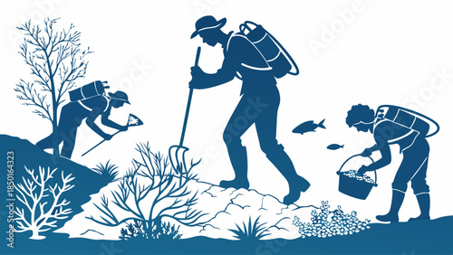 Environmental Conservation Team Working on Ocean and Coastal Restoration. Marine Biologists Protecting Ecosystems and Collecting Samples for Sustainable Research