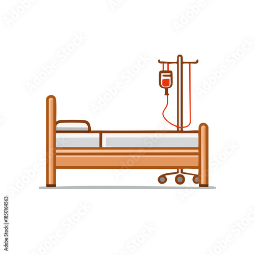 Hospital Bed with IV Drip Stand Illustration Healthcare Medical Treatment