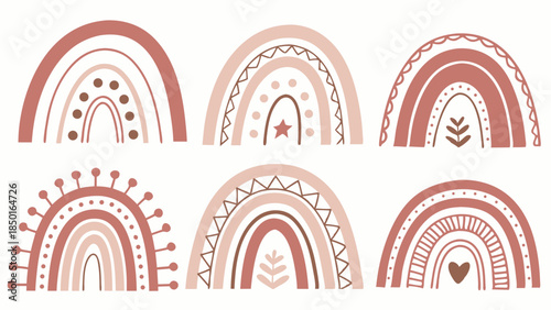 Boho Neutral Rainbows Set for Nursery Decor Baby Shower Invitations Kids Room Wall Art Earthy Minimalist Design Elements