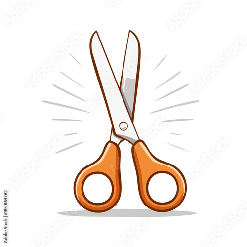 Open orange scissors tool isolated for cutting crafts in paper or fabric with its blades ready for creative art projects