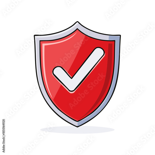 Red Shield with Checkmark Icon Security Approval Protection Concept