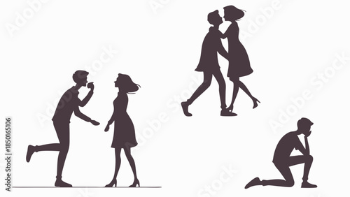 Emotional Dating Relationship Silhouettes Love Romance Proposal Rejection Sadness Communication Intimacy Couple Journey