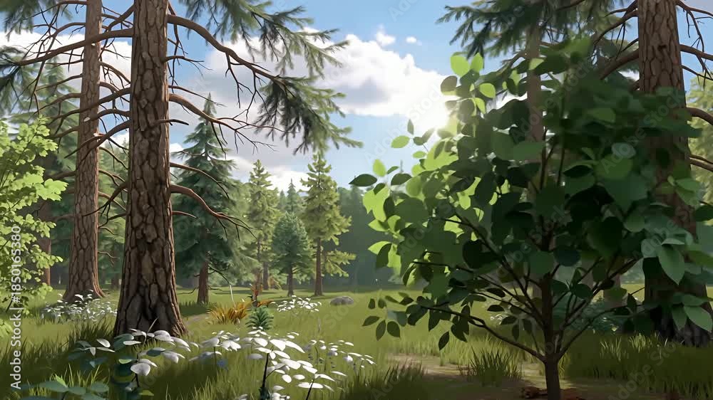 custom made wallpaper toronto digitalSunlit Forest Clearing with Tall Pines and Lush Foliage.