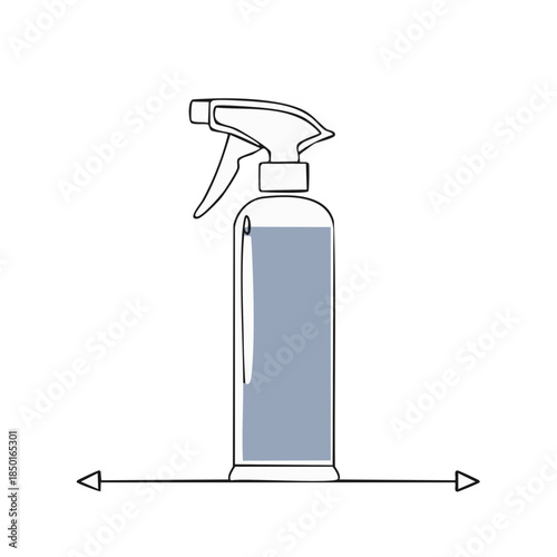 Outline illustration of spray bottle for cleaning or gardening products with a gray label and trigger handle