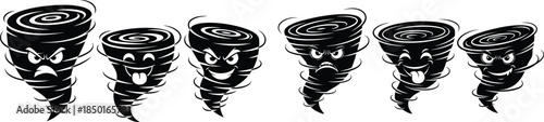 Cartoon tornado set with varying expressions, illustration for weather icons and funny design