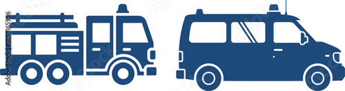 Fire Truck and Ambulance Van Icons on White Background fire engine emergency vehicle