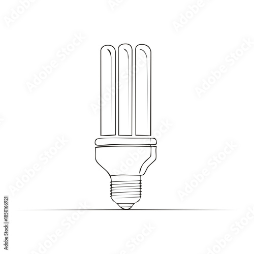 Line art illustration showcasing an energy-efficient compact fluorescent lamp, emphasizing clean energy, light and eco-conscious design.