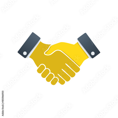 Golden handshake symbol with dark accents conveys business deal or partnership agreement, success, welcome and appreciation.
