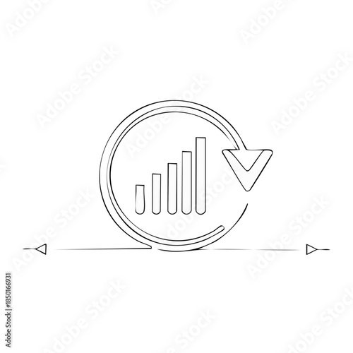Update Graph Line Drawing Vector, Data Synchronization Icon, Bar Graph with Circular Arrow Outline, Connection Signal Indicator